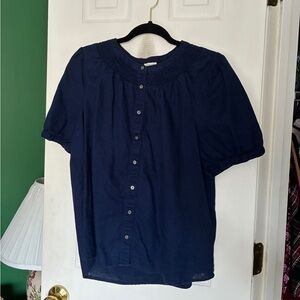 J. Crew Dark Blue Textured Blouse